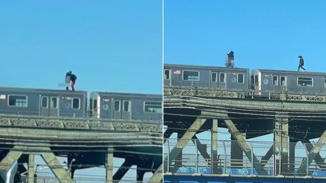 美國紐約地鐵竟出現2名男子在車頂上演「活春宮」。（圖／翻攝自X@EJonatha4766004）