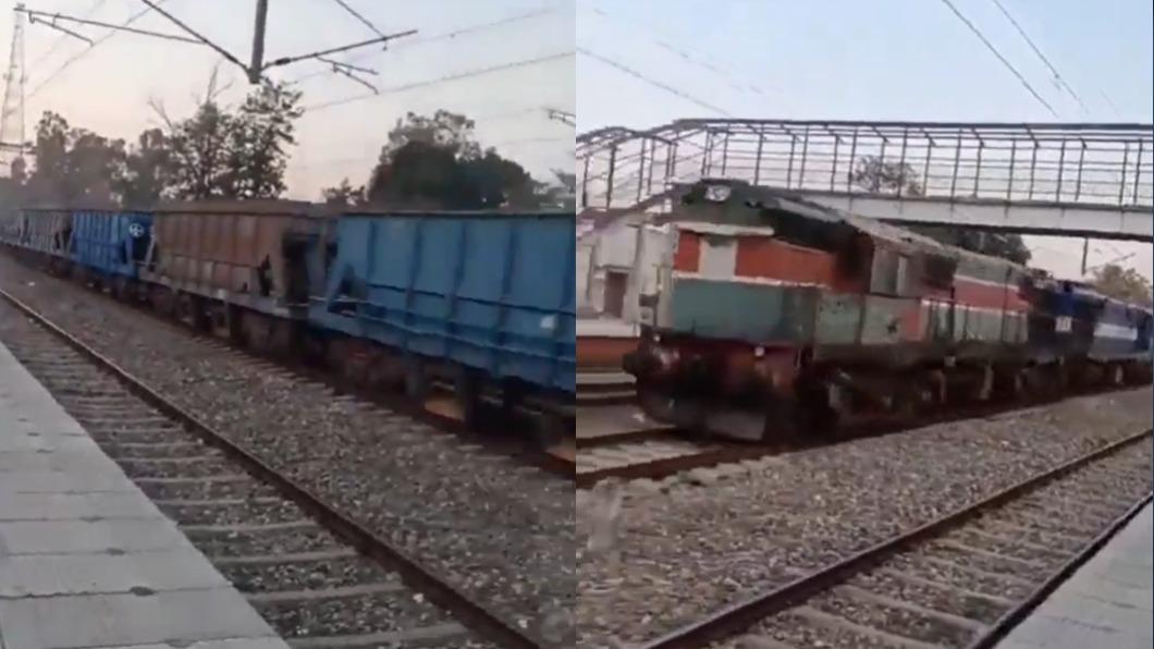 印度無人駕駛火車高速通過車站月台，被民眾目擊拍下。（圖／X）