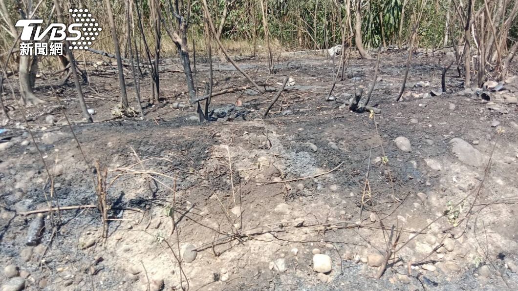 高雄大樹因草皮火警向上延燒至高壓導線。（圖／TVBS）