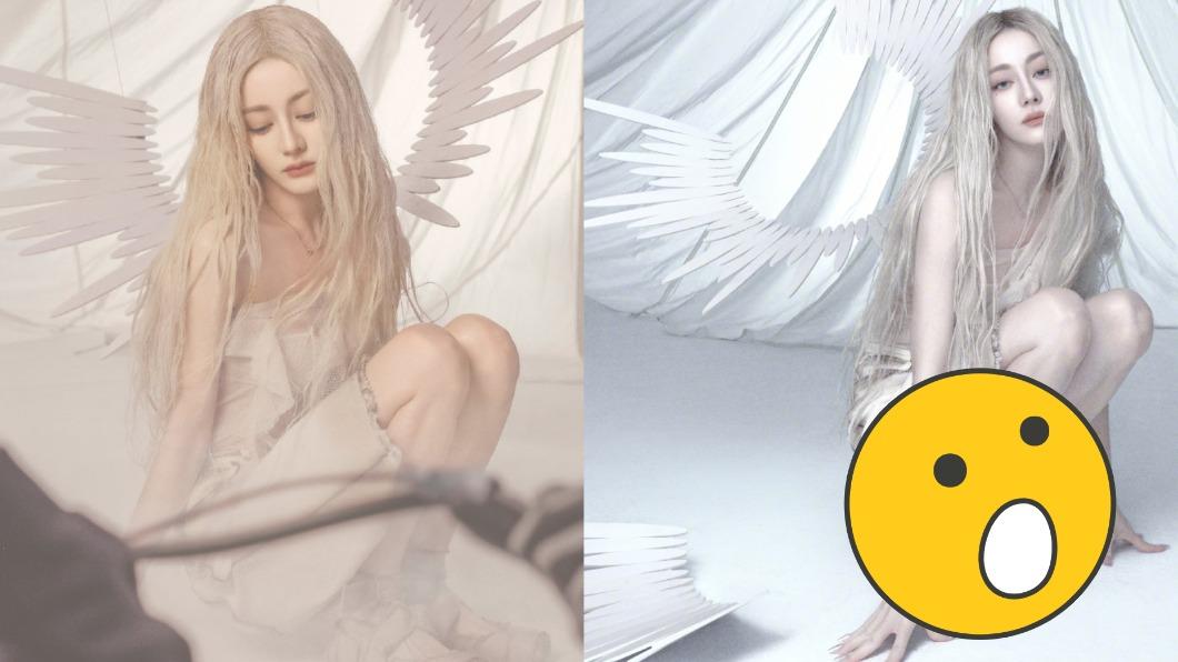 迪麗熱巴最新雜誌大片曝光，其中「天使蹲」動作更在大陸網路上引發模仿潮。（圖／翻攝自微博）