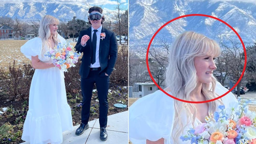 美國有名工程師在婚禮上戴著Vision Pro，新娘傻眼的神情爆紅。（圖／翻攝自X@jahvascript）