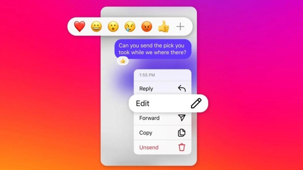 Instagram推出新功能，用戶在傳送訊息15分鐘內可編輯訊息。（圖／翻攝自Meta）