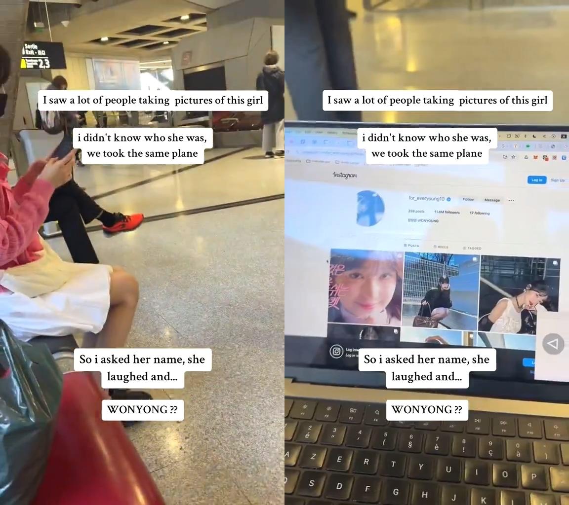 一位旅客好奇被粉絲包圍的張員瑛到底是誰。（圖／翻攝自wickyjang推特）