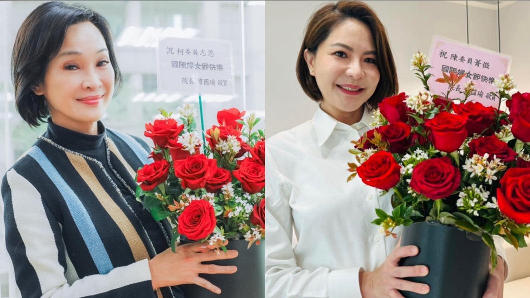 韓國瑜婦女節送女立委每人一盆玫瑰花。（圖／翻攝自柯志恩、陳菁徽臉書）