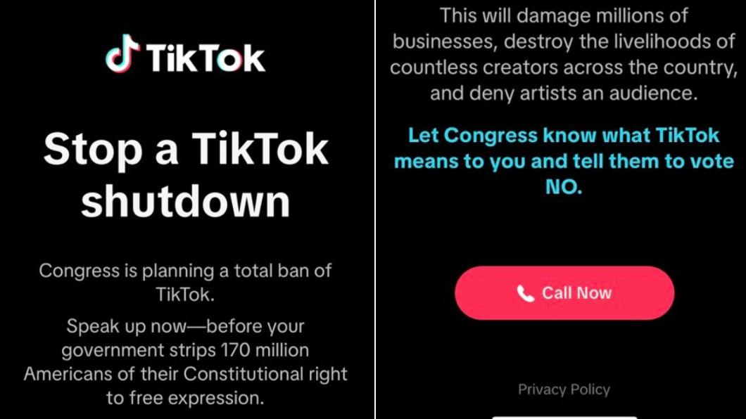 TikTok向美國使用者發布「別讓抖音關門」的通知。（圖／翻攝自X@caseymlewis）