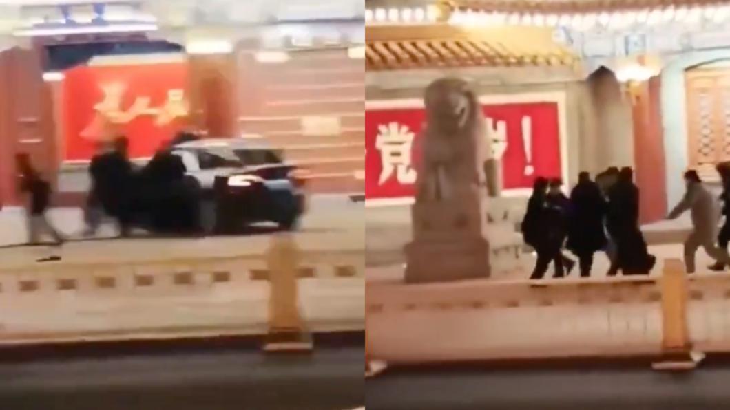 一名男子10日駕車衝撞北京中南海的影片在網路上瘋傳。（圖／翻攝自X@uyunistar）
