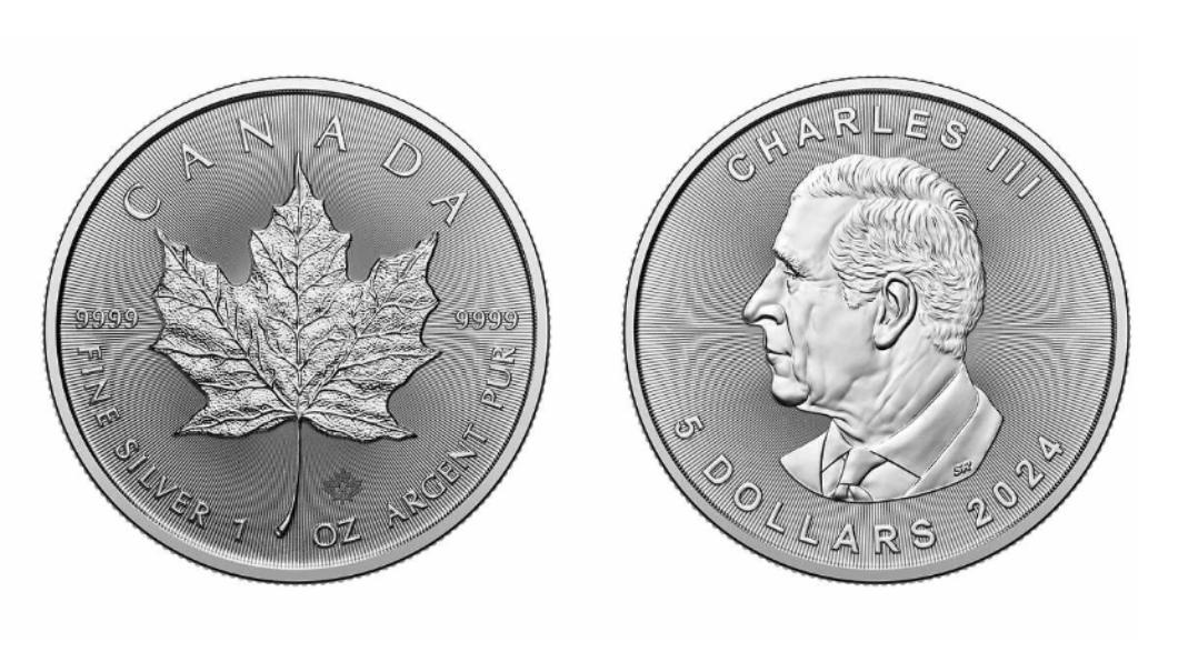美國好市多推出銀幣，正反面圖案分別為加拿大楓葉、英王查爾斯三世。（圖／翻攝自Costco網站）