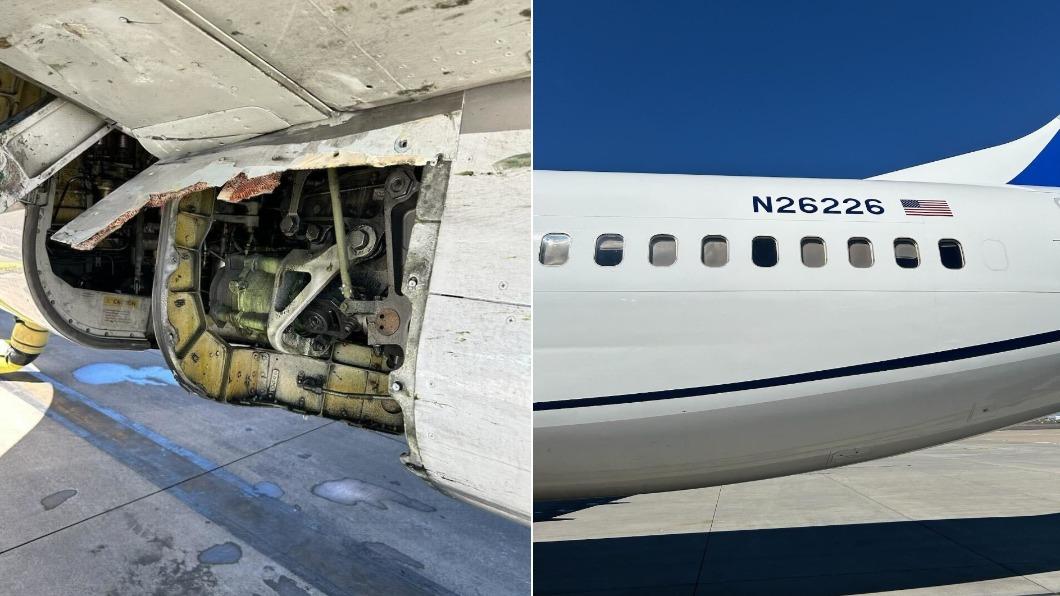 美國聯合航空傳出飛機降落後才發現有面板脫落的事件。（圖／翻攝自X@MarioNawfal）