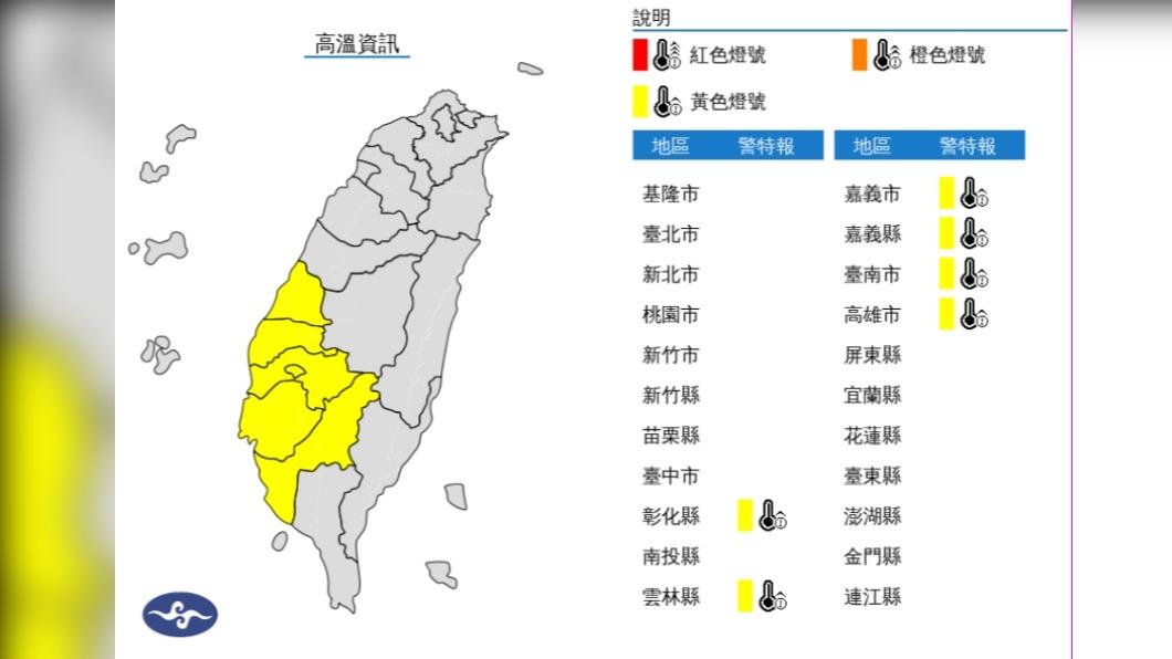 中央氣象署發布高溫資訊。（圖／中央氣象署）