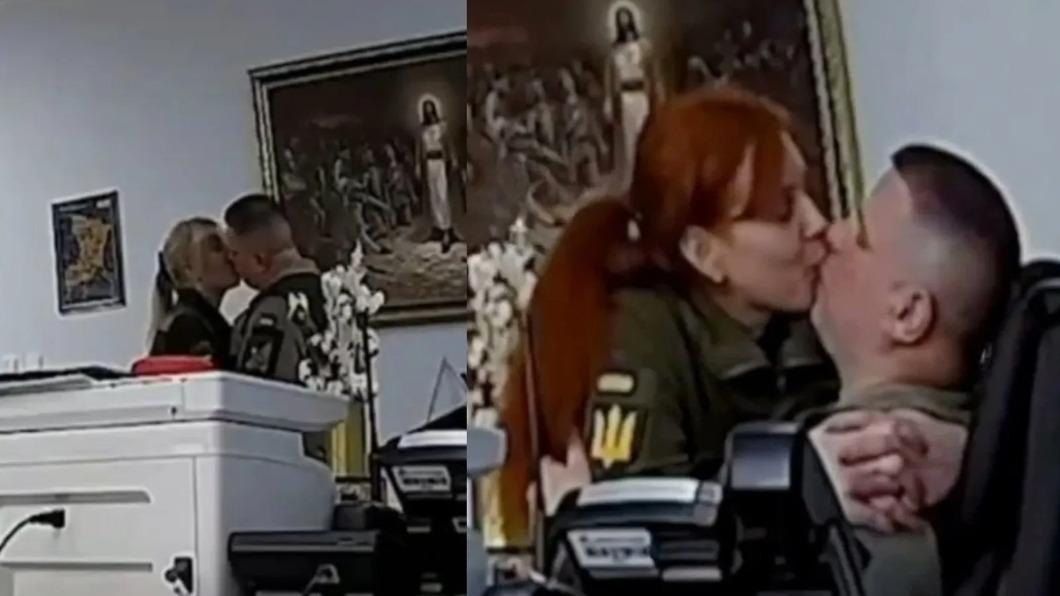 烏克蘭一位高級軍官被拍到在辦公室與多位女同事激情不斷。（圖／翻攝自X平台）