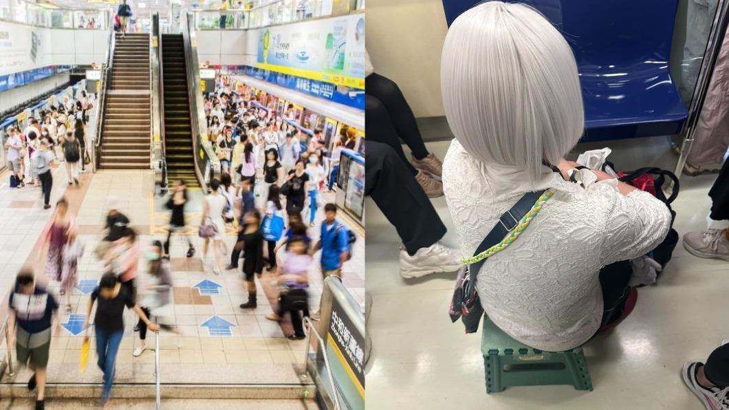 一名女乘客自備折疊椅搭捷運，網友拍下PO網。（示意圖／shutterstock達志影像、翻攝自爆料公社臉書）