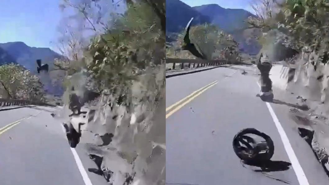 日前一名男子疑車速過快，自撞山壁溝緣自摔。（圖／翻攝自臉書「爆廢公社」）