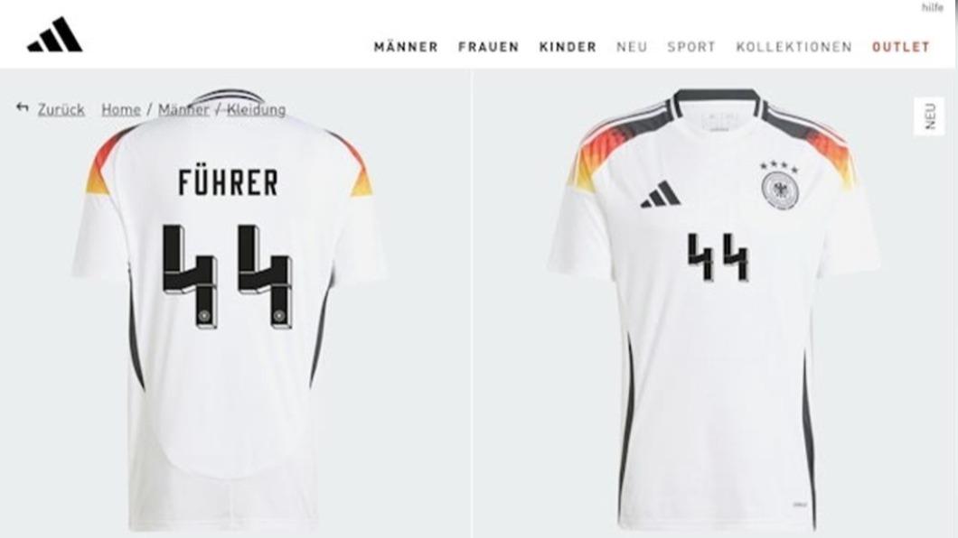 德足球國家隊「44」號球衣設計太像納粹黨衛隊「Schutzstaffel（SS）」符號。（圖／翻攝自 X）