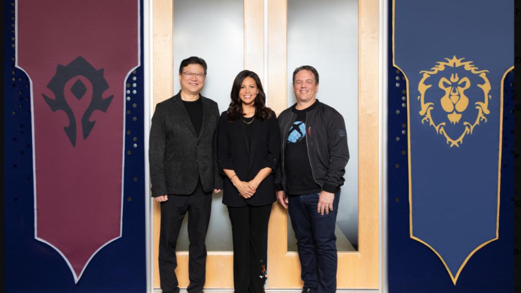 網易執行長丁磊（左起）、暴雪娛樂總裁Johanna Faries、微軟遊戲業務執行長Phil Spencer。（圖／翻攝自X@Blizzard_Ent）