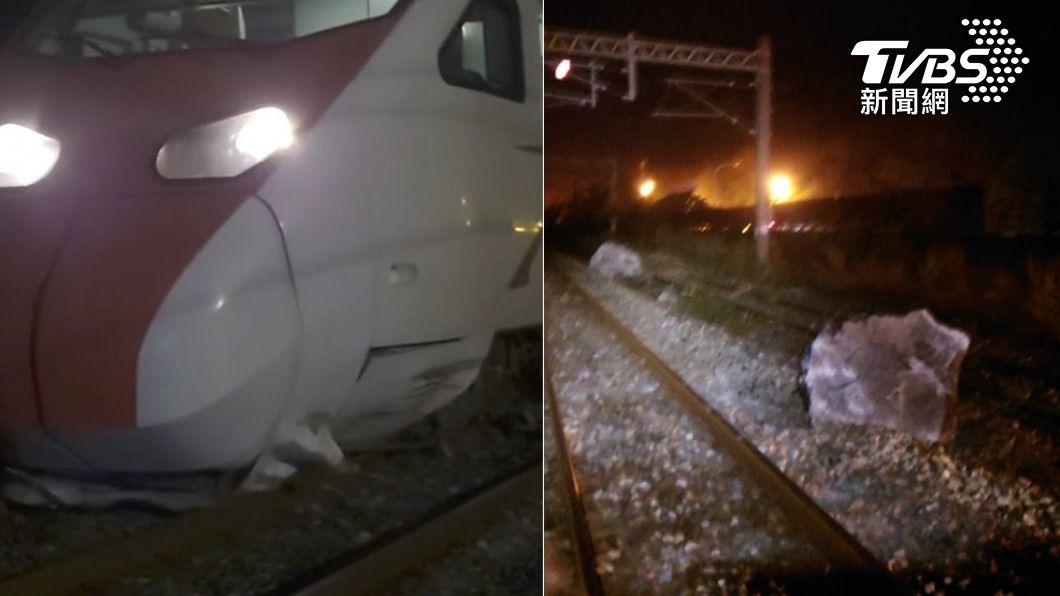 普悠瑪列車昨（10）日晚間9時10分在和平站南邊擦撞落石出軌。（圖／TVBS）