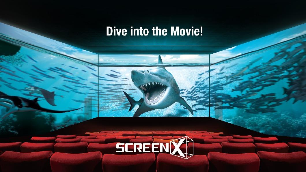 「ScreenX」播放技術，透過投影在影廳兩側銀幕，將觀影可視銀幕尺寸延伸為三面逾60米，達到270°。（圖／秀泰影城提供）