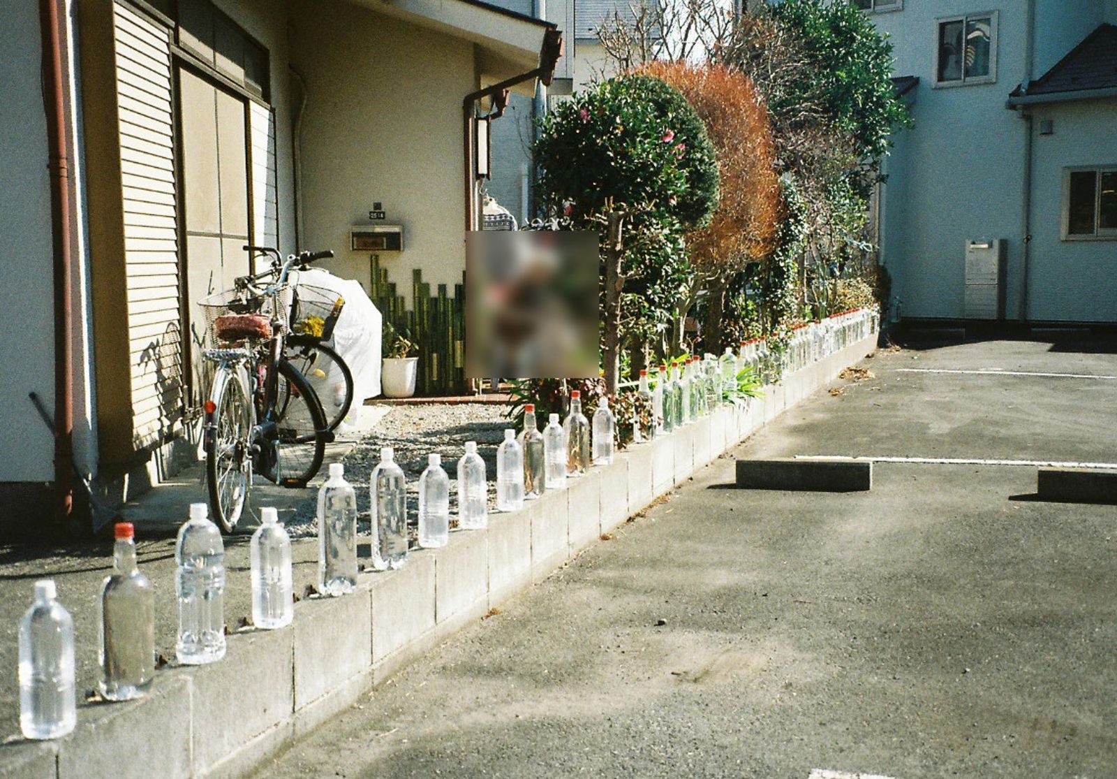 網友指出日本住家外放置一排裝水的寶特瓶，是用來防止野貓闖入。（翻攝小紅書）