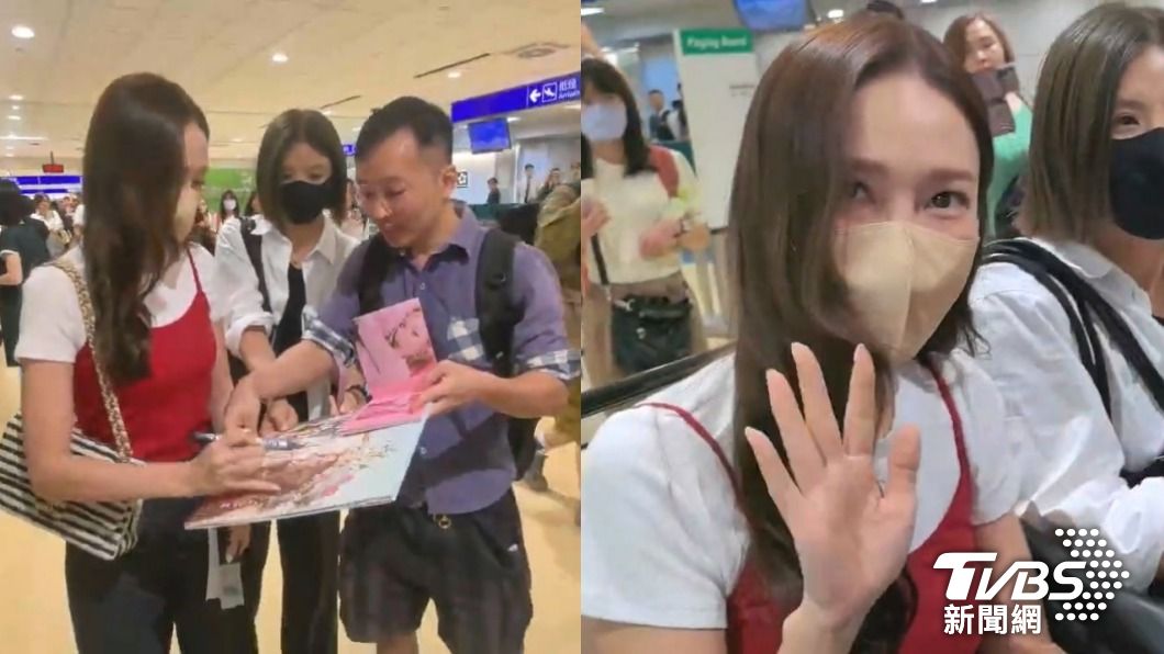 Jessica在機場關內幫粉絲簽名。（圖／TVBS）