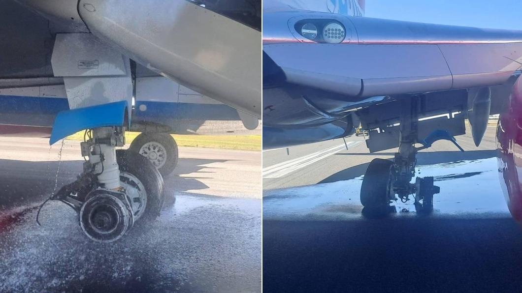 南非驚傳1架波音737班機起飛後輪胎脫落、迫降後起落架和機翼受損的事故。（圖／翻攝自X@zimlive）