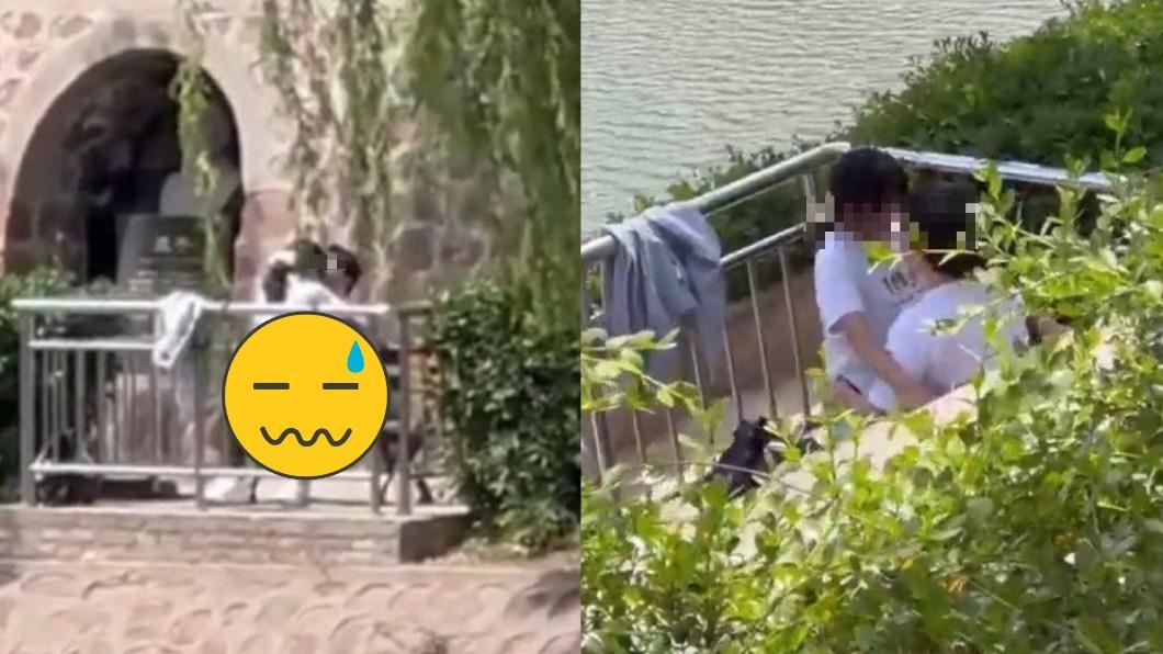 河南鄭州升達經貿管理學院校園內，有一對情侶公然在孟子雕像旁跨坐激戰。（圖／翻攝自微博）