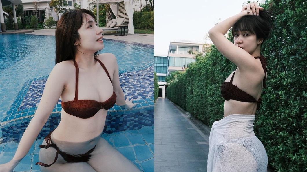 小薰身穿暗紅色比基尼，展現傲人身材與火辣S曲線。（圖／翻攝自「@estherxun」IG）