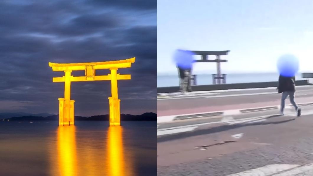 日本琵琶湖的大鳥居，吸引許多觀光客亂闖馬路拍網美照。（示意圖／shutterstock 達志影像、翻拍自TBS YouTube）