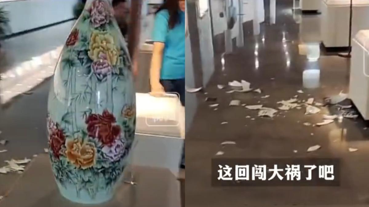 一名女孩不慎打破53萬元的花瓶，立刻引發了網友們的熱議。（圖／翻攝自微博）
