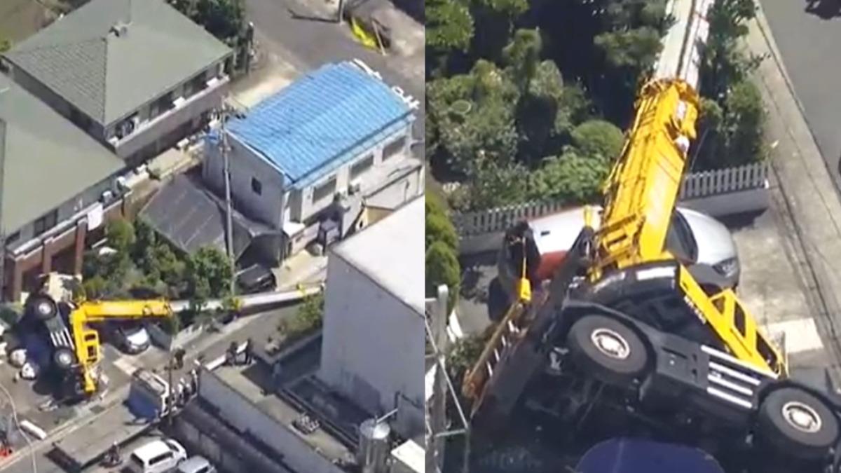 日本名古屋市西區（にしく）今（9）日發生起重機倒塌事故。（圖／翻攝自 hicbc）
