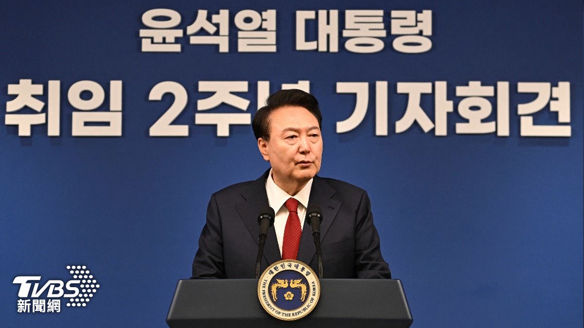 南韓總統尹錫悅9日上午舉行「就職2周年記者會」。（圖／達志影像路透社）