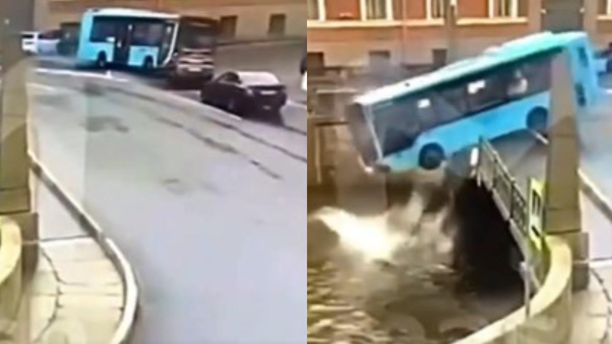 俄羅斯公車意外墜河。（圖／翻攝自X＠Paula44212447）