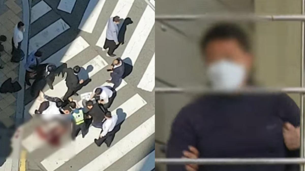 南韓YouTuber在法院前狠殺直播中的同業。（圖／翻攝自insight kr、韓聯社）