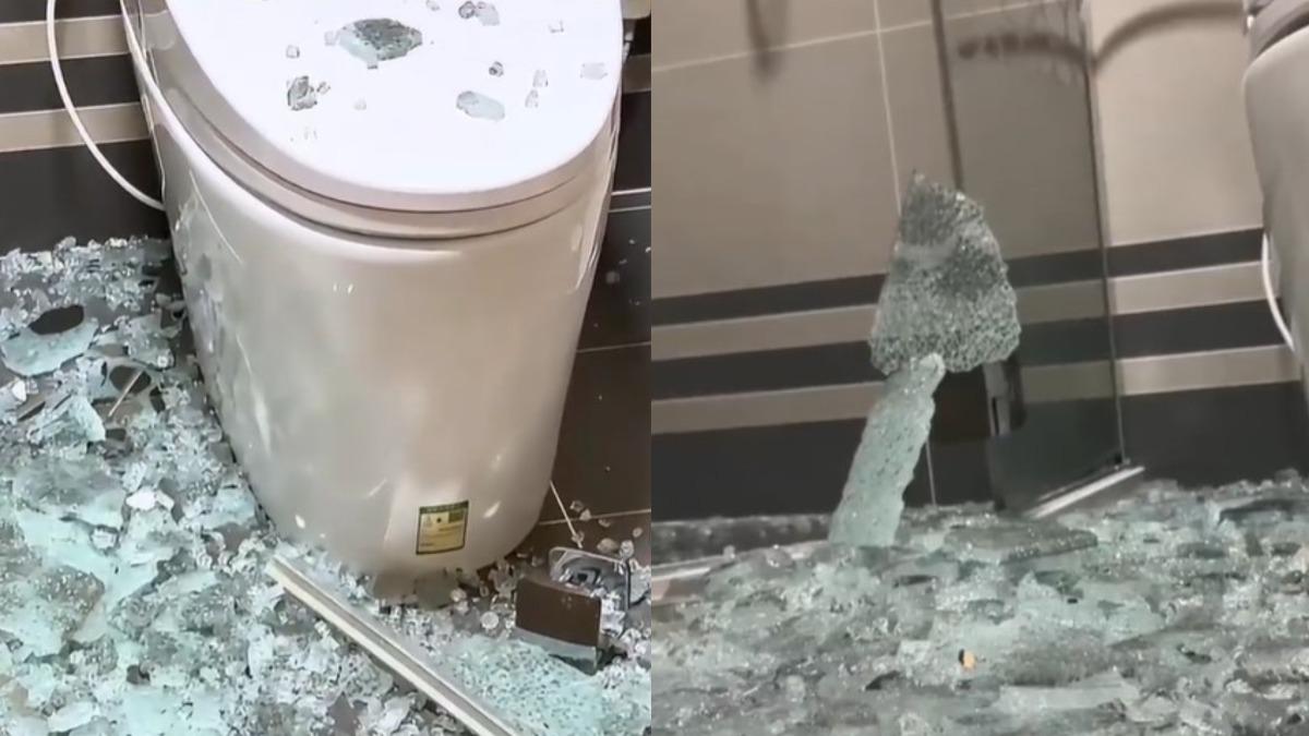 中國大陸少女洗澡遭破裂的玻璃門炸傷。（圖／翻攝自@央廣網　微博）