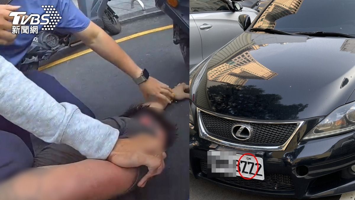 台中一名黃姓竊賊利用膠帶把竊得車輛車牌改裝，數字7改成2。（圖／TVBS）