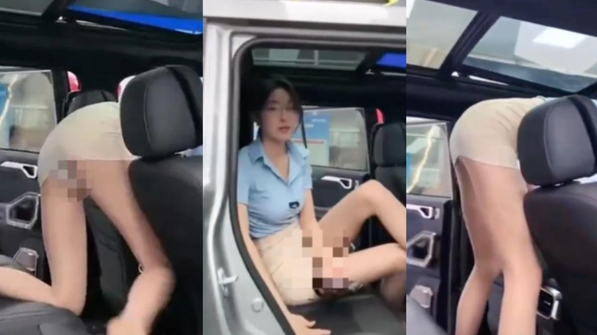 中國大陸一名女業務在直播期間頻繁露出內褲，遭網友質疑有「性暗示」。（圖／翻攝自微博）