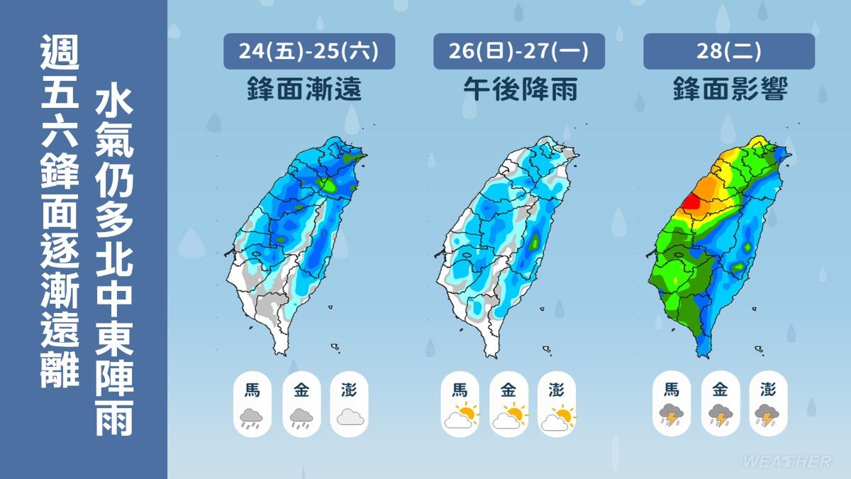 今（23日）水氣偏多，各地有短暫陣雨或局部雷雨機會。（圖／TVBS）