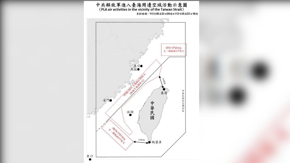 中共解放軍進入臺海周邊空域活動示意圖。（圖／國防部提供）