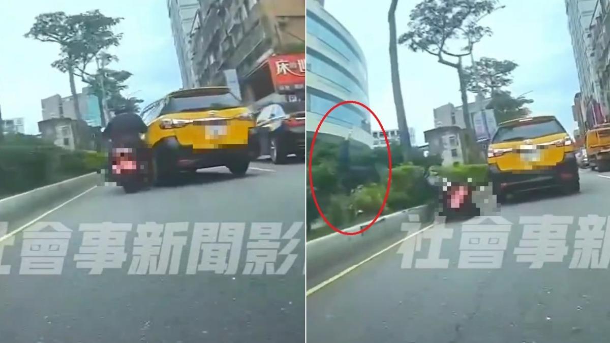 重機騎士被撞後摔到對向車道。（圖／翻攝社會事新聞影音）