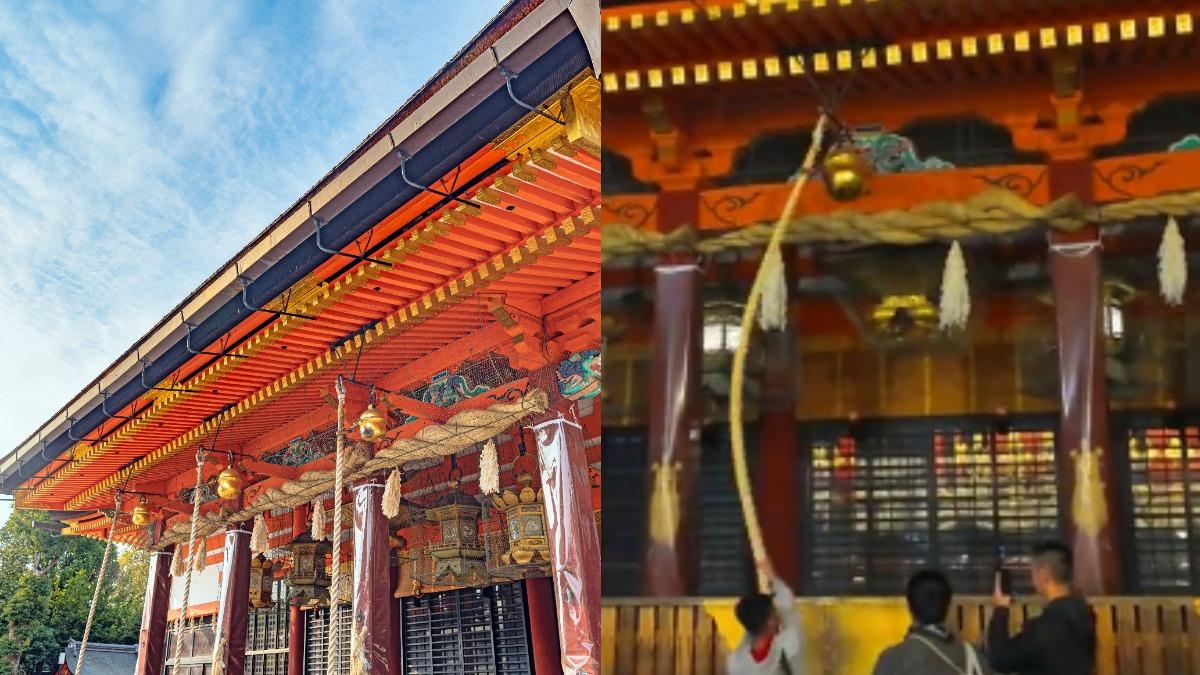 過去有外國觀光客亂玩八坂神社的搖鈴繩。（圖／shutterstock 達志影像、X@gotto510）