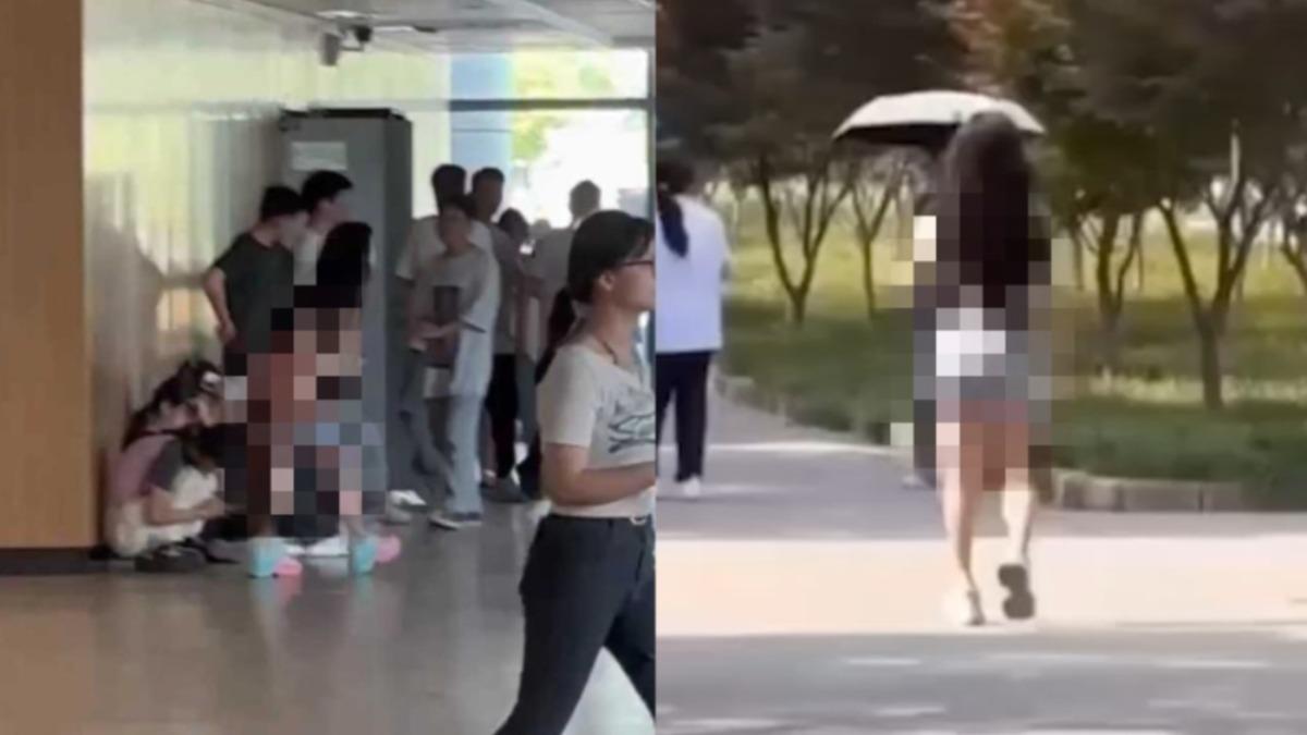 中國大陸一名女大生疑似情傷崩潰而在校園內裸奔。（圖／翻攝自吃瓜網）