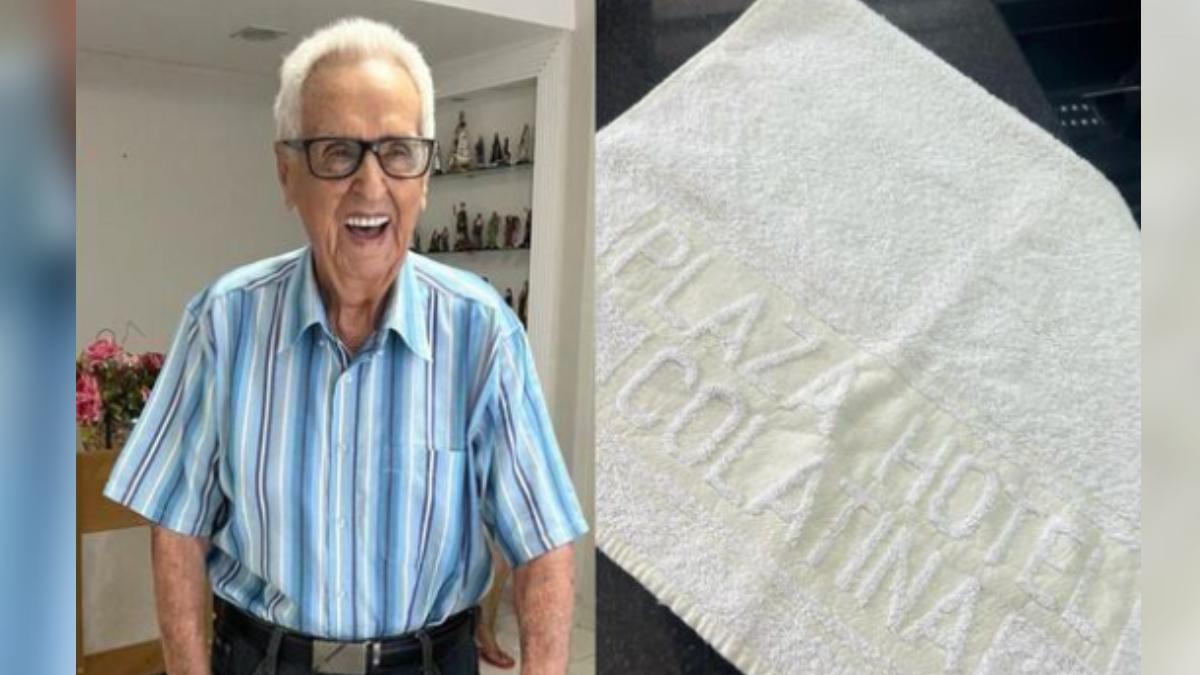 巴西前市長阿爾庫雷（Nahim Alcure）44年後歸還毛巾。（圖／翻攝自 巴西媒體g1）