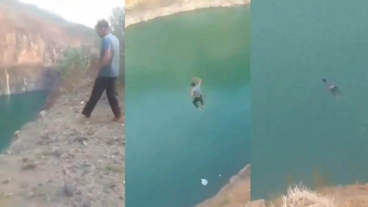 印度一名男子為了流量，從高處跳下湖水不幸溺斃。（圖／翻攝自x）