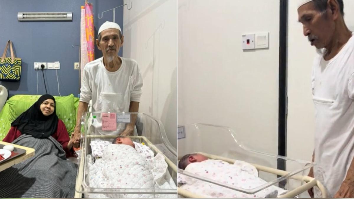 馬來西亞一名80歲老翁，與小38歲的妻子慶祝順利產下女嬰。（圖／翻攝自 TikTok）