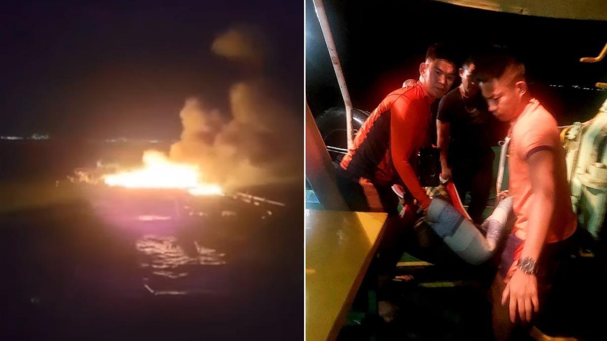 菲律賓宿霧驚傳漁船起火爆炸的事件，導致6名船員死亡。（圖／翻攝自YouTube@ INQUIRER.net、達志影像美聯社）