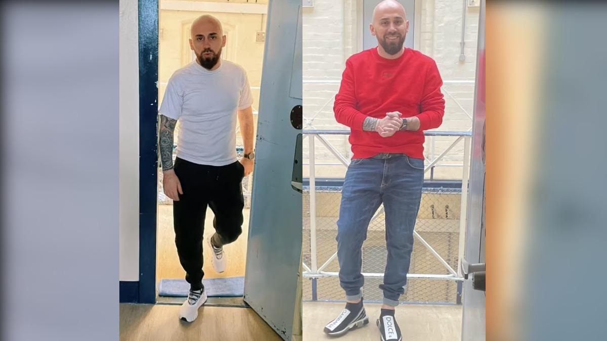 一名因謀殺被判無期徒刑的黑幫大哥，被發現在獄中穿著名牌Dolce & Gabbana鞋子拍片賺斗內。（圖／翻攝自TikTok）