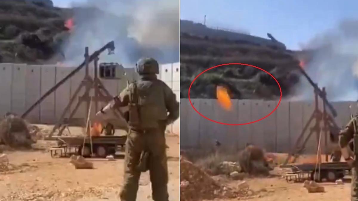以色列軍隊使用投石車的影片在社群網路上瘋傳。（圖／翻攝自X@CollinRugg）