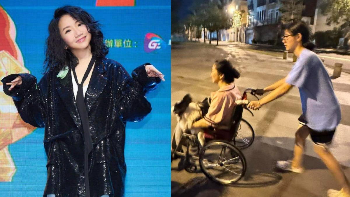 陶晶瑩受傷女兒荳荳幫忙推輪椅。（圖／翻攝自陶晶瑩臉書、Threads）