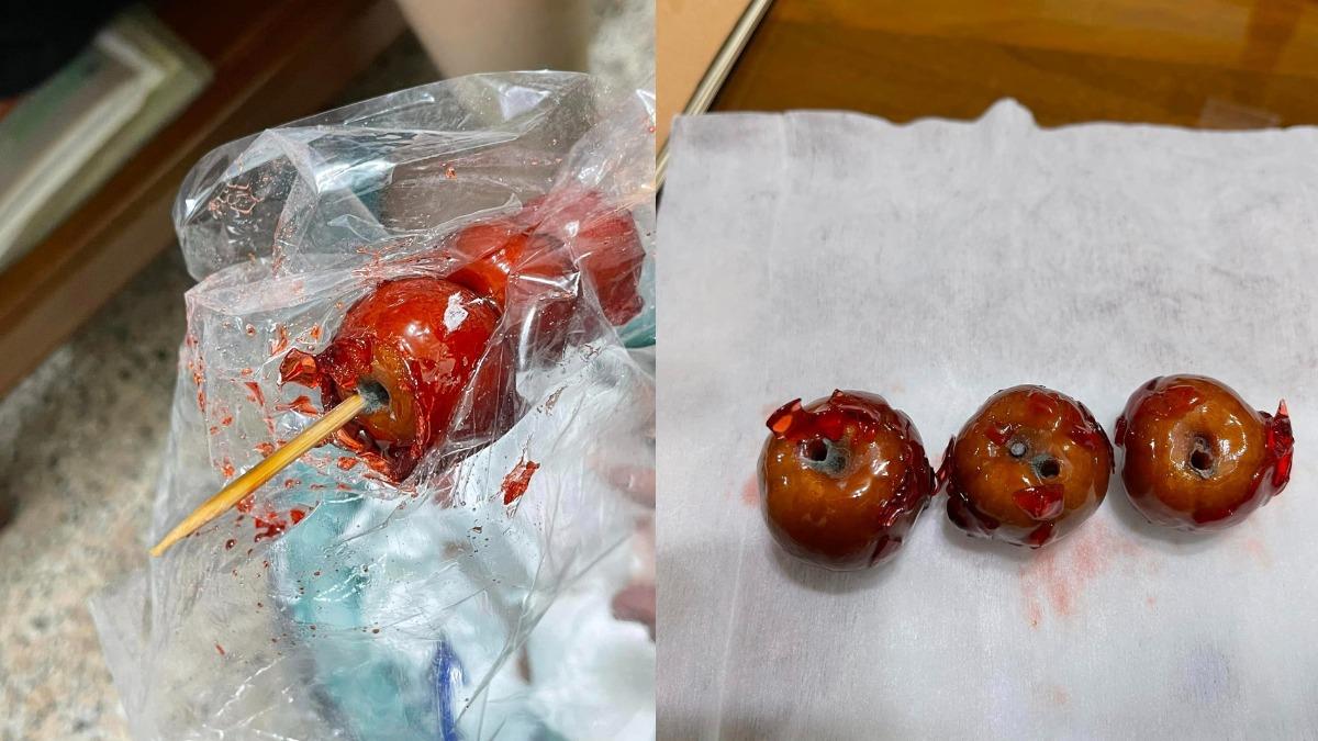 網友在士林夜市買到發霉的糖葫蘆。（圖／翻攝自臉書「爆料公社二社」）