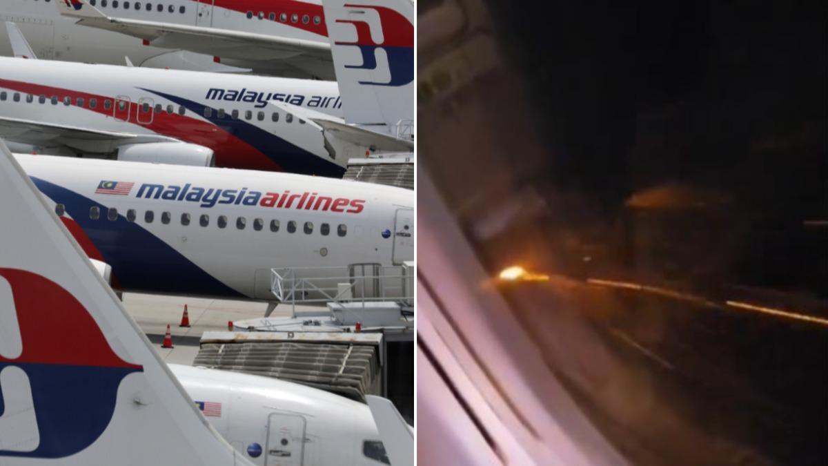 馬來西亞航空班機引擎起火。（圖／達志影像路透社、翻攝自 X）