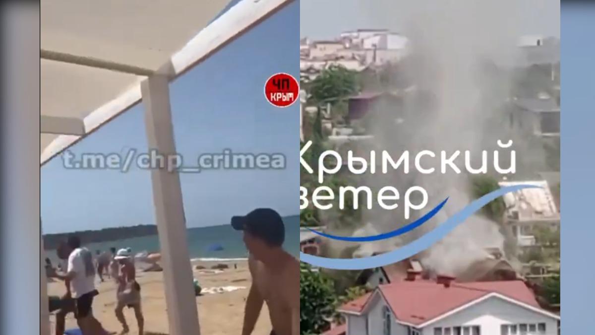 克里米亞遭飛彈襲擊，海灘遊客驚慌逃竄。（圖／翻攝自 X@novayagazeta_eu）
