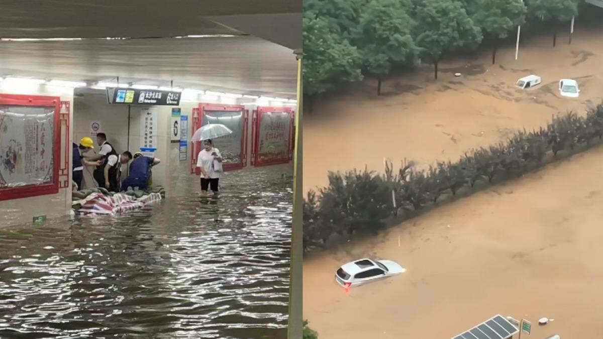 中國長沙暴雨成災，多處淹水。（圖／翻攝自澎湃新聞、麦子哥哥QaQ微博）